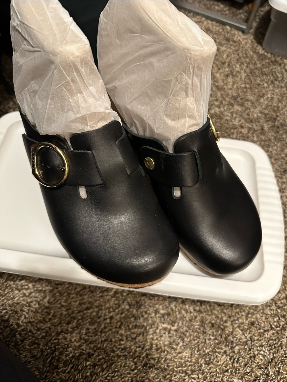 Papillo Fanny Ring Ltr Clog Moccasin Clogs with Gold Buckle size 37. Never wor